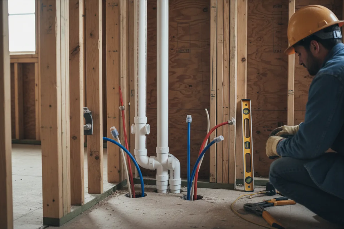 Drain and supply rough-in during Drain Cleaning in Kenyon